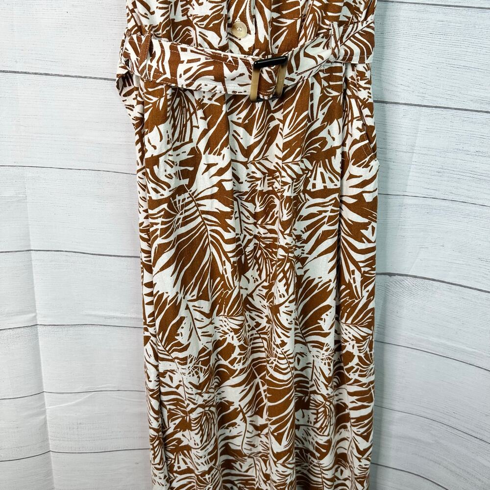 Melloday Womens size Medium Linen Blend Safari Tropical Belted  Midi Dress - Picture 4 of 9